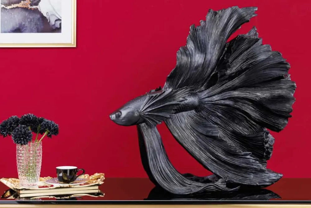 Riess-Ambiente Dekoration > Design Deko Figur Kampffisch CROWNTAIL 65cm schwarz Betta Fisch Skulptur