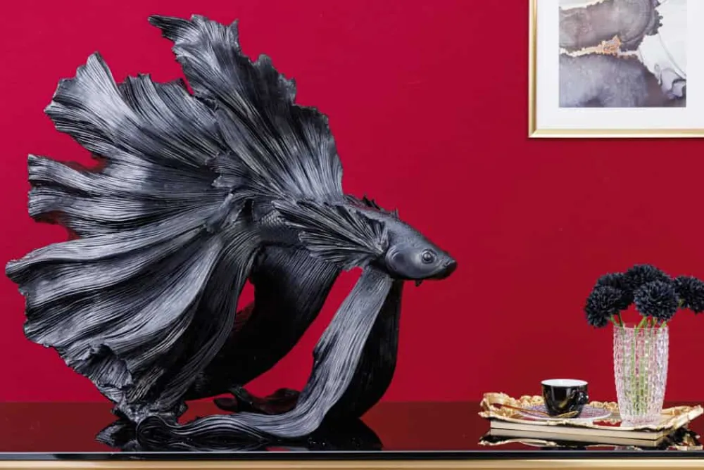 Riess-Ambiente Dekoration > Design Deko Figur Kampffisch CROWNTAIL 65cm schwarz Betta Fisch Skulptur