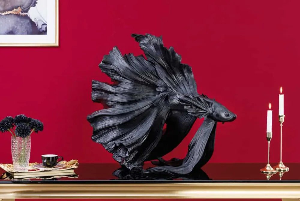 Riess-Ambiente Dekoration > Design Deko Figur Kampffisch CROWNTAIL 65cm schwarz Betta Fisch Skulptur