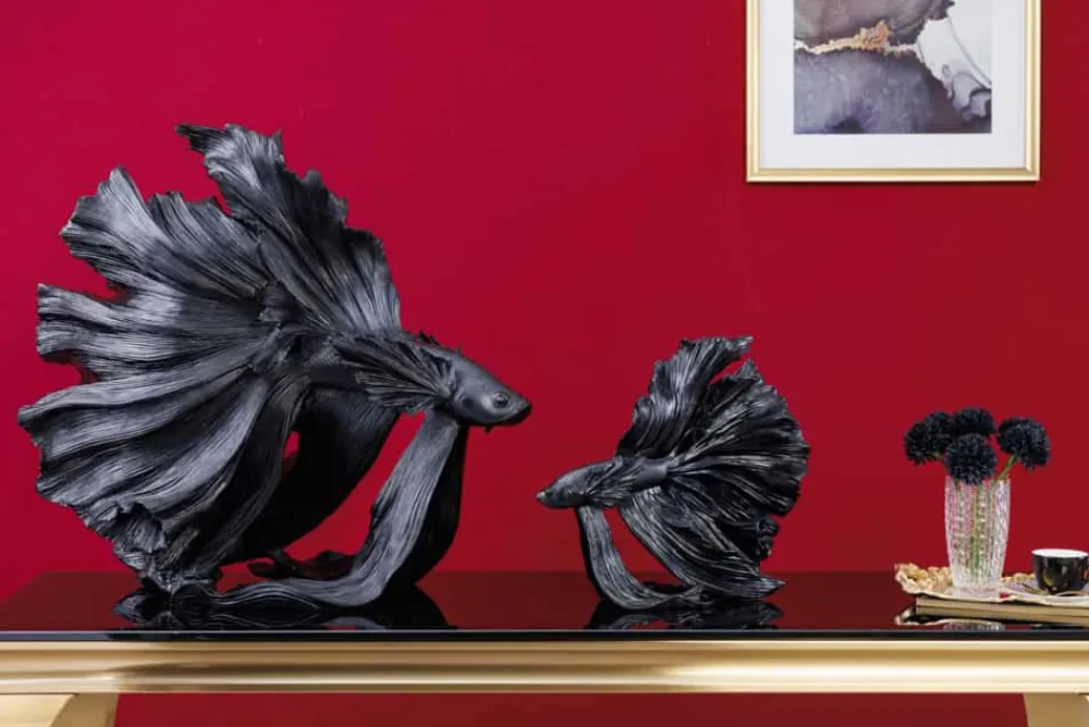 Riess-Ambiente Dekoration > Design Deko Figur Kampffisch CROWNTAIL 65cm schwarz Betta Fisch Skulptur