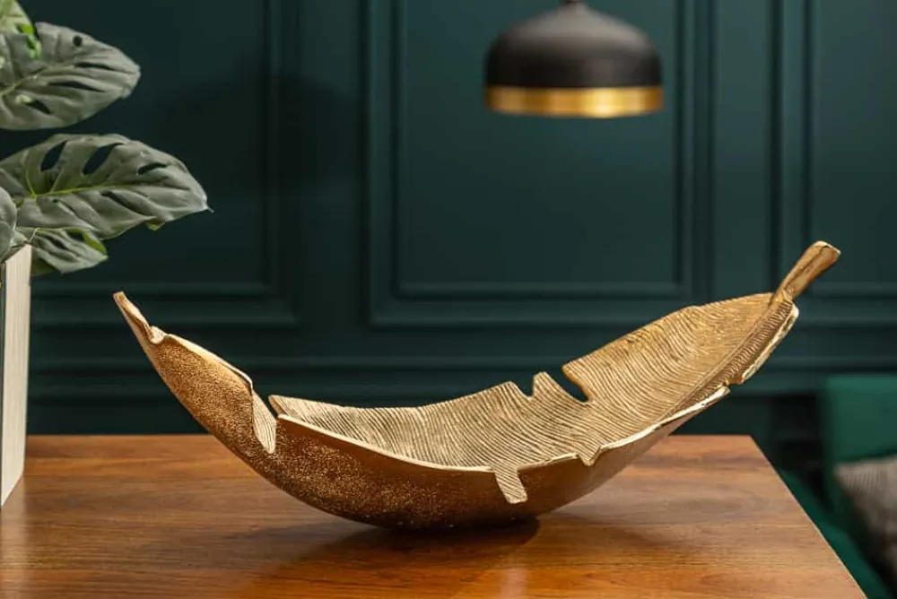 Riess-Ambiente Goldene Möbel|Schalen > Design Deko Schale GOLD LEAF 65cm gold Blatt Design Metall Handarbeit