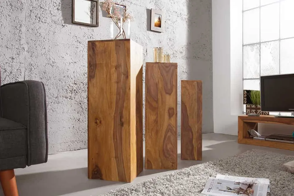 Riess-Ambiente Mehr...|Mehr... > Design Deko Säule 3er Set MAKASSAR 80cm braun Sheesham stone finish Handarbeit