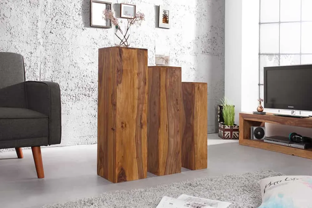 Riess-Ambiente Mehr...|Mehr... > Design Deko Säule 3er Set MAKASSAR 80cm braun Sheesham stone finish Handarbeit