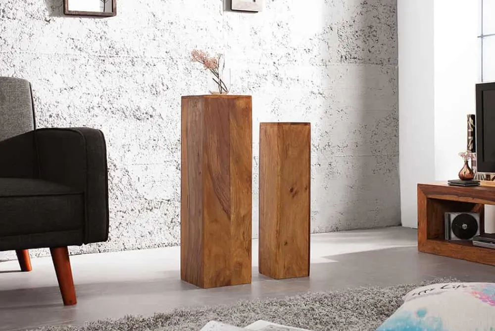 Riess-Ambiente Mehr...|Mehr... > Design Deko Säule 3er Set MAKASSAR 80cm braun Sheesham stone finish Handarbeit