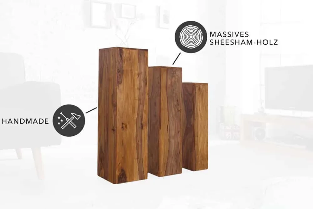 Riess-Ambiente Mehr...|Mehr... > Design Deko Säule 3er Set MAKASSAR 80cm braun Sheesham stone finish Handarbeit