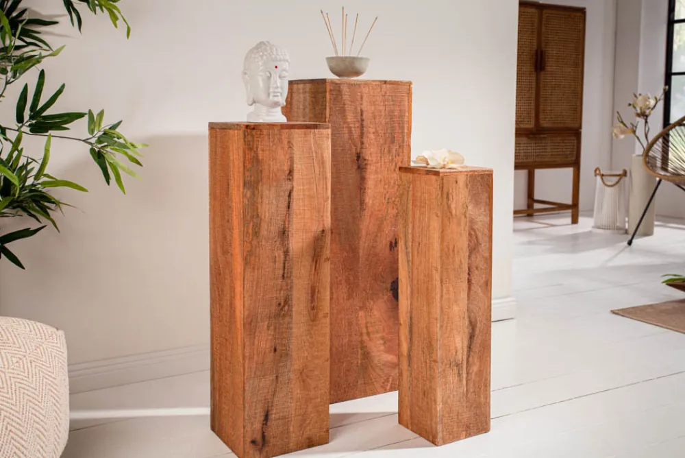 Riess-Ambiente Mehr...|Mehr... > Design Deko Säule 3er Set MAKASSAR 80cm Mangoholz Handarbeit