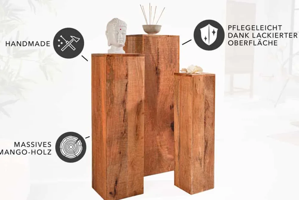 Riess-Ambiente Mehr...|Mehr... > Design Deko Säule 3er Set MAKASSAR 80cm Mangoholz Handarbeit