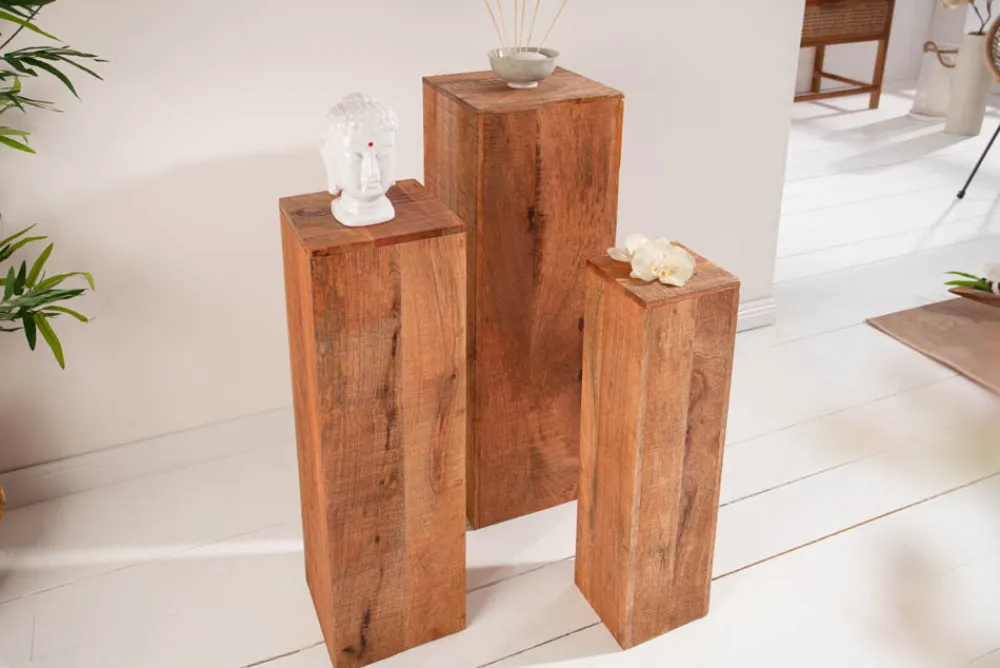 Riess-Ambiente Mehr...|Mehr... > Design Deko Säule 3er Set MAKASSAR 80cm Mangoholz Handarbeit