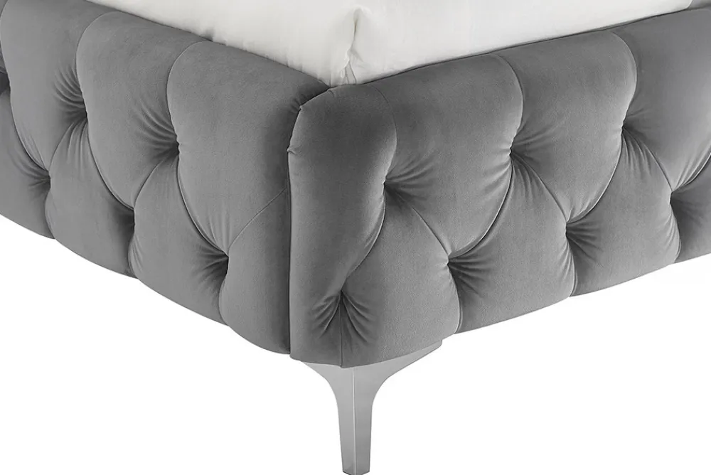 Riess-Ambiente Polsterbetten|Samt Möbel > Design Doppelbett MODERN BAROCK 180x200cm grau Samt Chesterfield