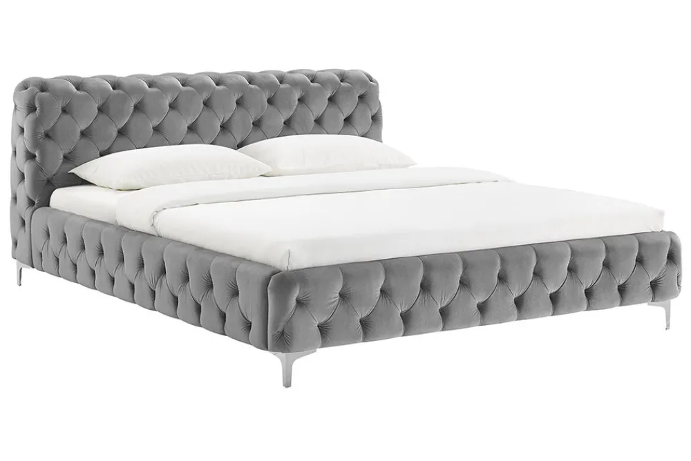 Riess-Ambiente Polsterbetten|Samt Möbel > Design Doppelbett MODERN BAROCK 180x200cm grau Samt Chesterfield
