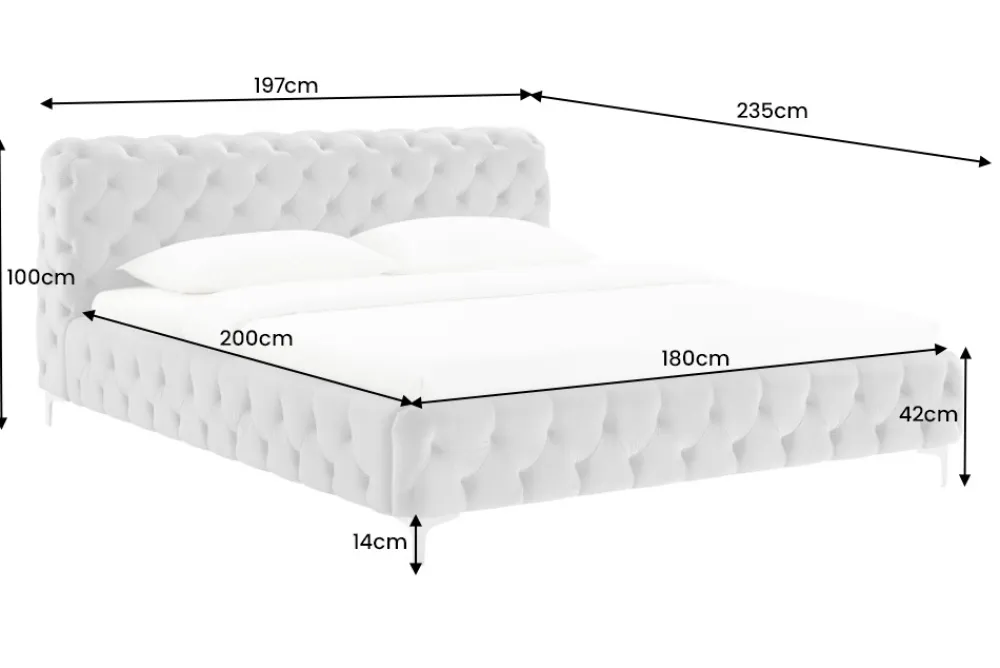 Riess-Ambiente Polsterbetten|Samt Möbel > Design Doppelbett MODERN BAROCK 180x200cm grau Samt Chesterfield