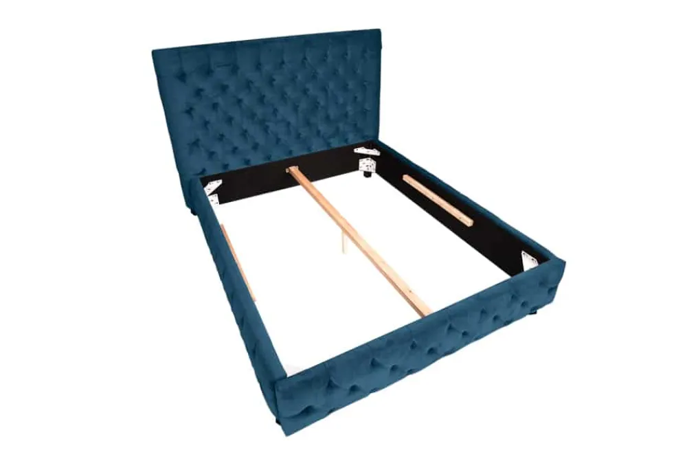 Riess-Ambiente Polsterbetten|Samt Möbel > Design Doppelbett PARIS 180x200cm dunkelblau Samt Chesterfield