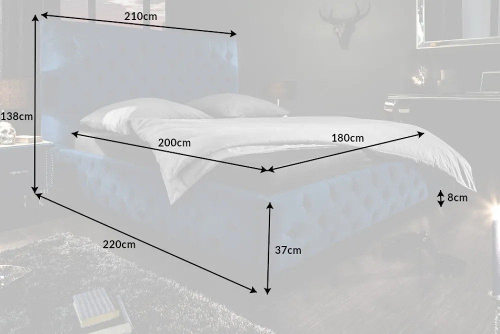 Riess-Ambiente Polsterbetten|Samt Möbel > Design Doppelbett PARIS 180x200cm dunkelblau Samt Chesterfield