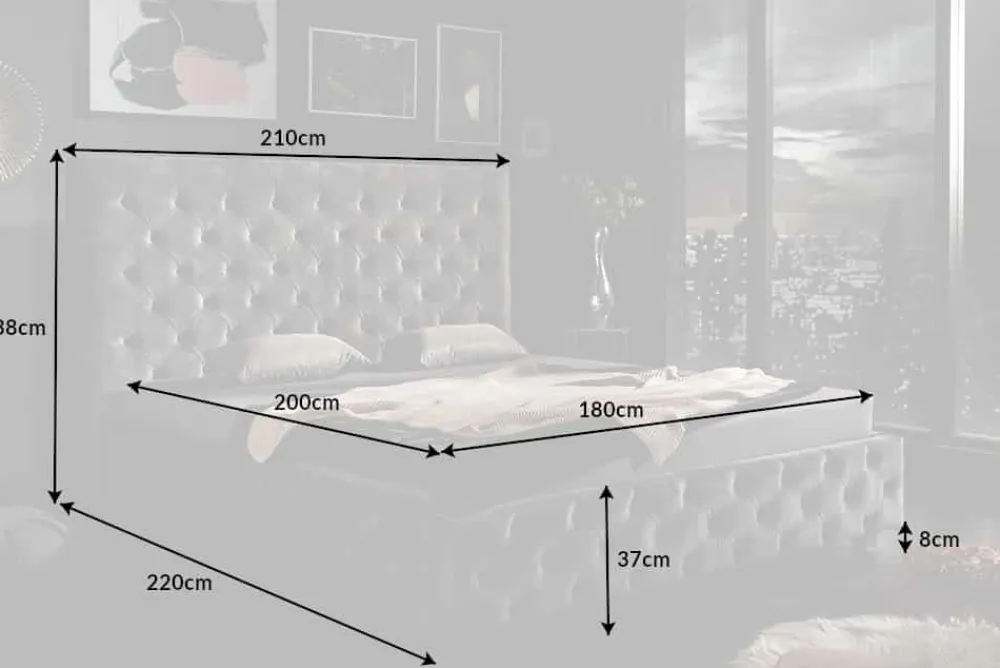 Riess-Ambiente Polsterbetten|Samt Möbel > Design Doppelbett PARIS 180x200cm grau Samt Chesterfield