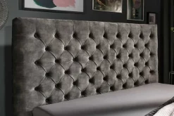 Riess-Ambiente Polsterbetten|Samt Möbel > Design Doppelbett PARIS 160x200cm grau Samt Chesterfield Polsterbett