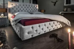 Riess-Ambiente Polsterbetten|Samt Möbel > Design Doppelbett PARIS 180x200cm silber grau Samt Chesterfield