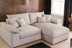 Riess-Ambiente Skandinavisch|Ecksofa > Design Ecksofa ATMOSPHERE XL 245cm champagner beige Cord Federkern inkl. Kissen