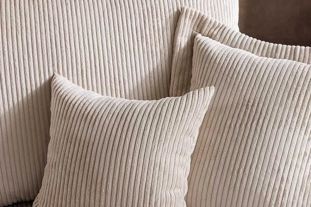 Riess-Ambiente Skandinavisch|Ecksofa > Design Ecksofa ATMOSPHERE XL 245cm champagner beige Cord Federkern inkl. Kissen