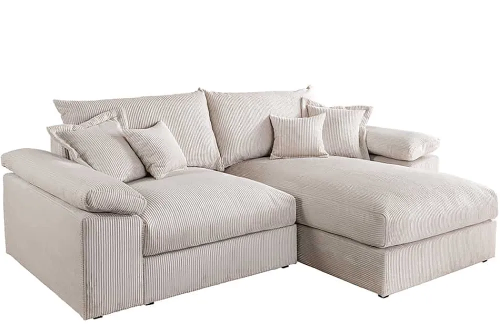 Riess-Ambiente Skandinavisch|Ecksofa > Design Ecksofa ATMOSPHERE XL 245cm champagner beige Cord Federkern inkl. Kissen