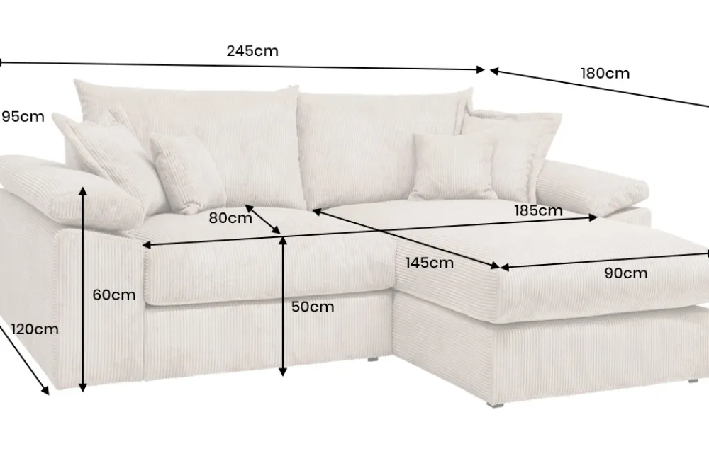 Riess-Ambiente Skandinavisch|Ecksofa > Design Ecksofa ATMOSPHERE XL 245cm champagner beige Cord Federkern inkl. Kissen