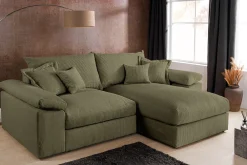 Riess-Ambiente Skandinavisch|Ecksofa > Design Ecksofa ATMOSPHERE XL 245cm grün Cord Federkern inkl. Kissen
