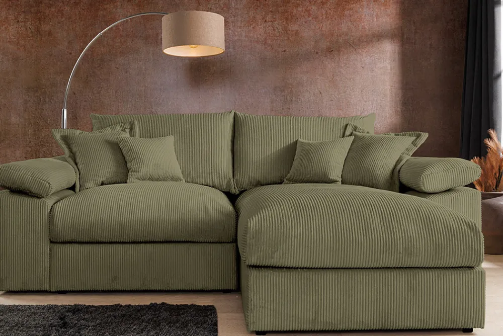Riess-Ambiente Skandinavisch|Ecksofa > Design Ecksofa ATMOSPHERE XL 245cm grün Cord Federkern inkl. Kissen