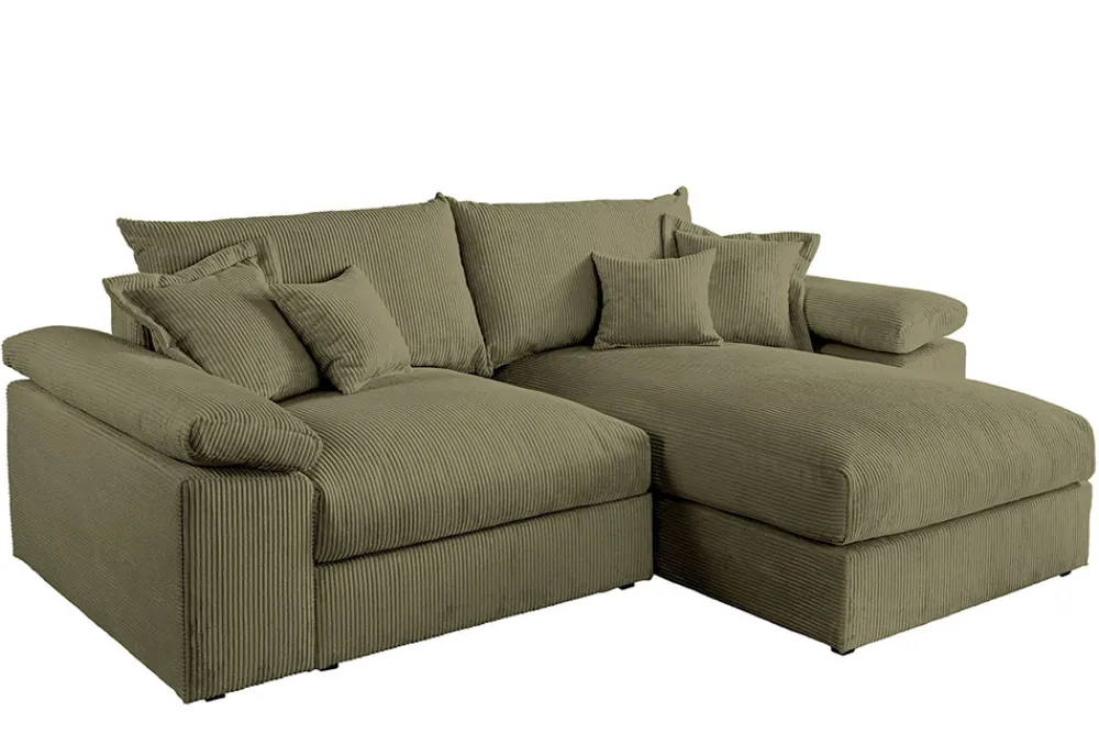 Riess-Ambiente Skandinavisch|Ecksofa > Design Ecksofa ATMOSPHERE XL 245cm grün Cord Federkern inkl. Kissen