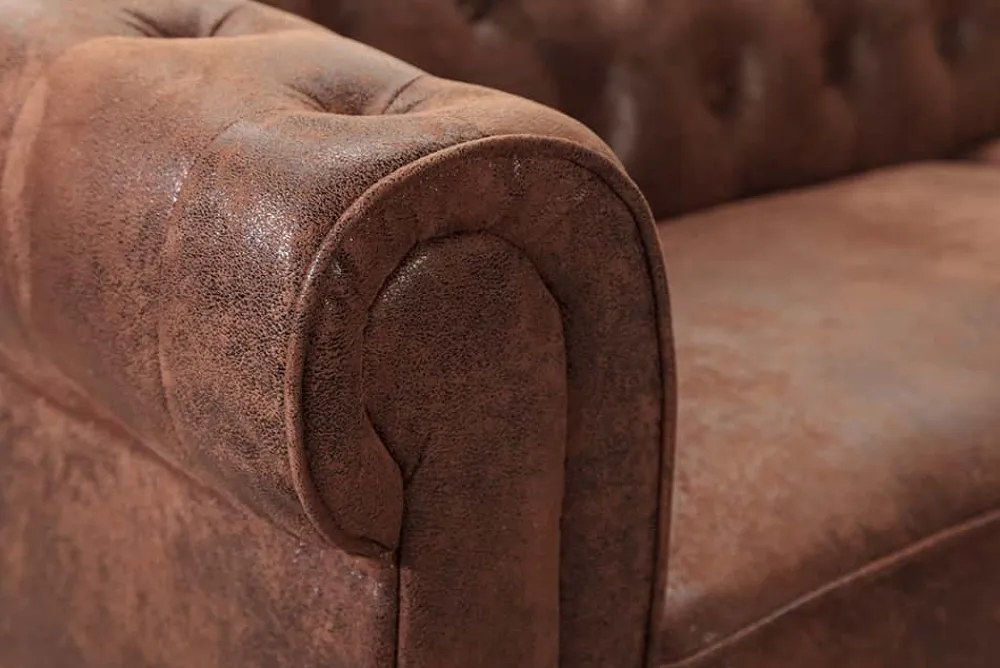 Riess-Ambiente Ecksofa > Design Ecksofa CHESTERFIELD 270cm antik braun Microfaser Federkern Ottomane links Vintage