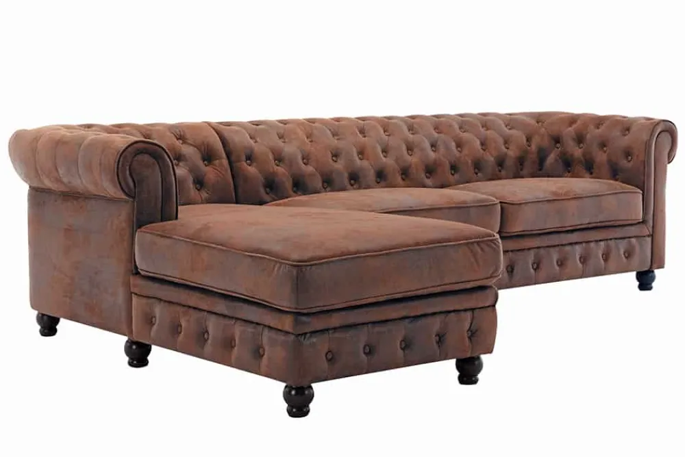 Riess-Ambiente Ecksofa > Design Ecksofa CHESTERFIELD 270cm antik braun Microfaser Federkern Ottomane links Vintage