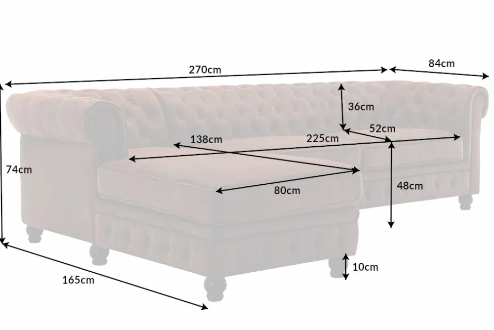Riess-Ambiente Ecksofa > Design Ecksofa CHESTERFIELD 270cm antik braun Microfaser Federkern Ottomane links Vintage