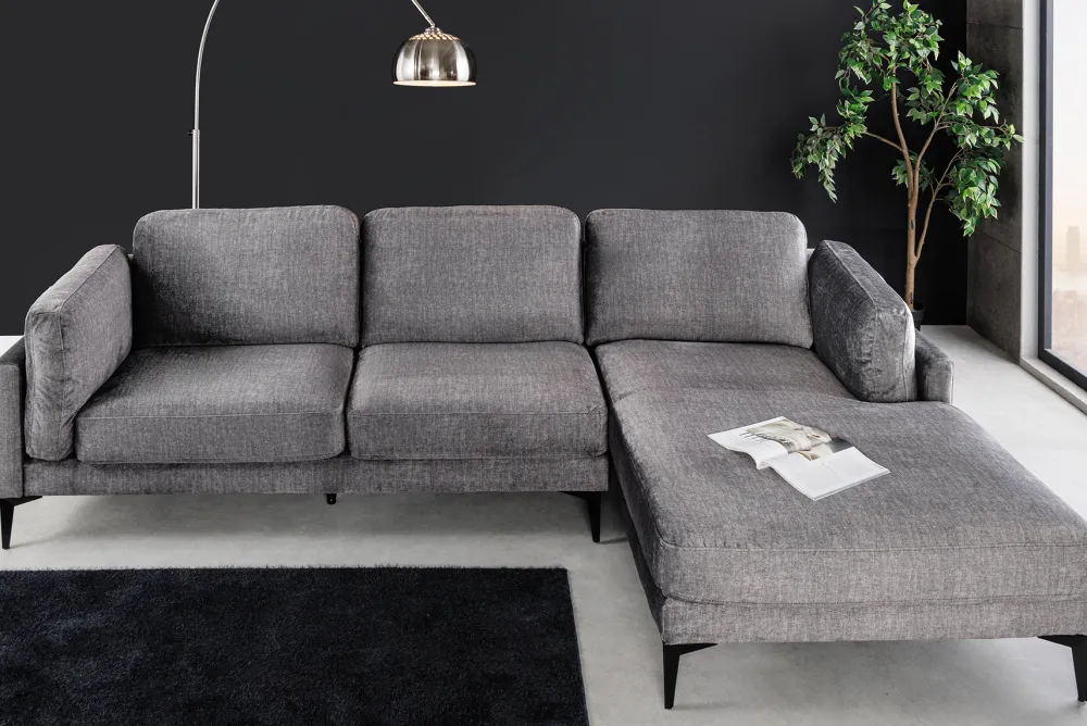Riess-Ambiente Samt Möbel|Ecksofa > Design Ecksofa MANHATTAN 295cm dunkelgrau Samt Federkern 3-Sitzer Metallfüße