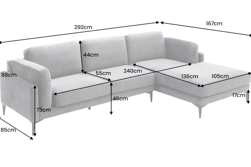Riess-Ambiente Samt Möbel|Ecksofa > Design Ecksofa MANHATTAN 295cm dunkelgrau Samt Federkern 3-Sitzer Metallfüße