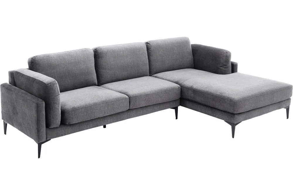 Riess-Ambiente Samt Möbel|Ecksofa > Design Ecksofa MANHATTAN 295cm dunkelgrau Samt Federkern 3-Sitzer Metallfüße