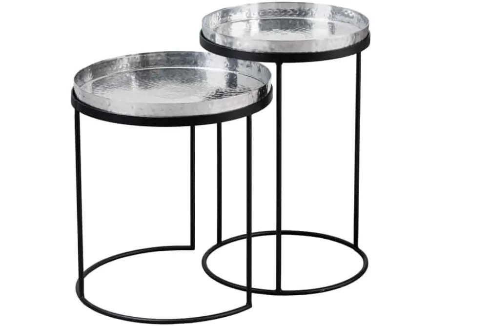 Riess-Ambiente Beistelltische > Design 2er Set Beistelltisch ELEMENTS 55cm silber Hammerschlag handmade rund
