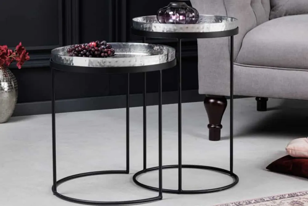 Riess-Ambiente Beistelltische > Design 2er Set Beistelltisch ELEMENTS 55cm silber Hammerschlag handmade rund