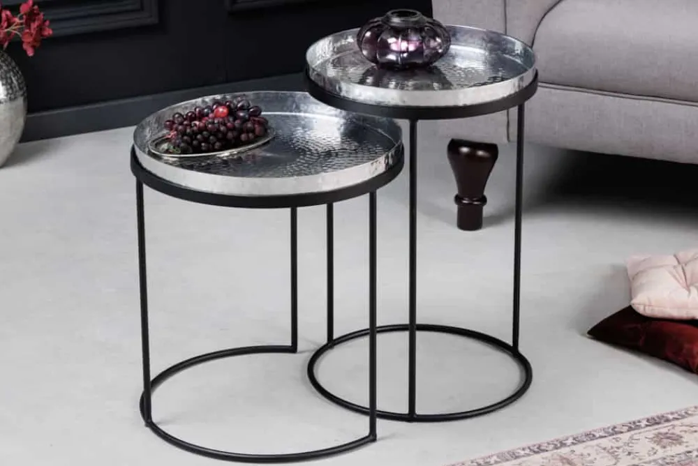 Riess-Ambiente Beistelltische > Design 2er Set Beistelltisch ELEMENTS 55cm silber Hammerschlag handmade rund