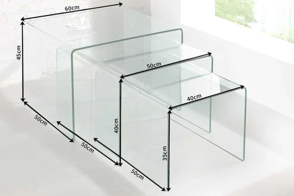 Riess-Ambiente Beistelltische|Couchtische & Truhen > Design 3er Set Glas Couchtisch FANTOME 60cm Beistelltische transparent