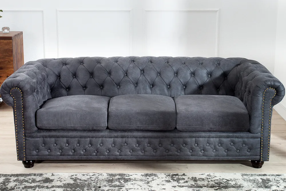 Riess-Ambiente 3-Sitzer Sofa > Design 3er Sofa CHESTERFIELD 200cm antik grau Federkern 3-Sitzer Loungesofa
