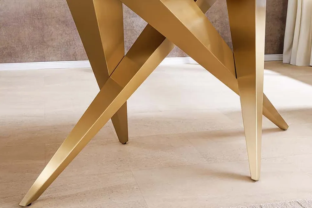 Riess-Ambiente Goldene Möbel|Esstische > Design Esstisch ART LIVING 200cm weiß Marmor Keramik Metall brushed champagner gold