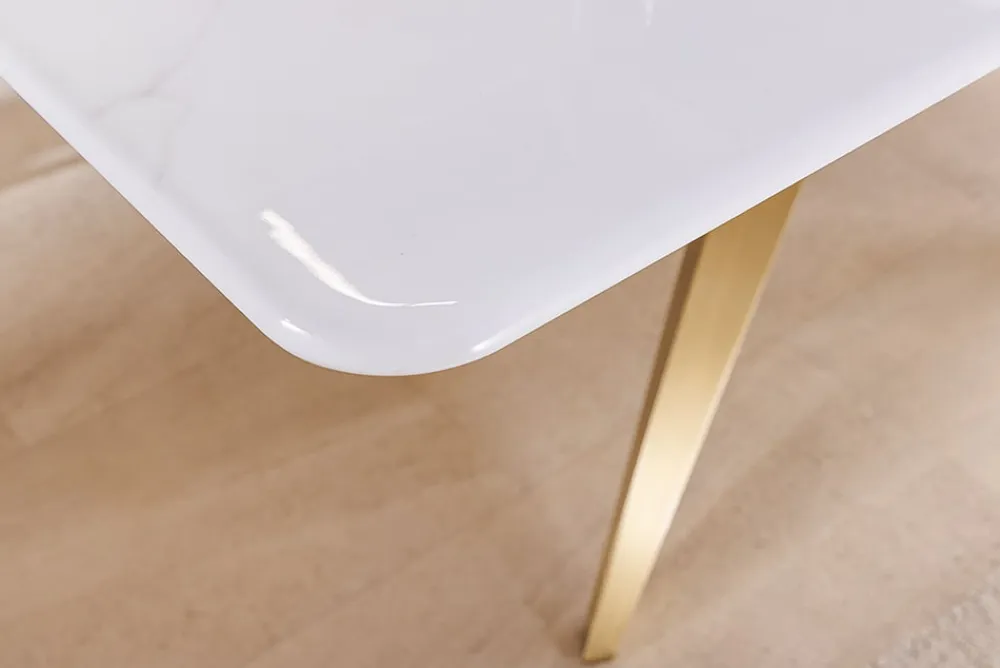 Riess-Ambiente Goldene Möbel|Esstische > Design Esstisch ART LIVING 200cm weiß Marmor Keramik Metall brushed champagner gold