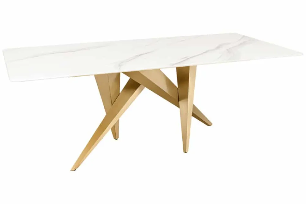 Riess-Ambiente Goldene Möbel|Esstische > Design Esstisch ART LIVING 200cm weiß Marmor Keramik Metall brushed champagner gold