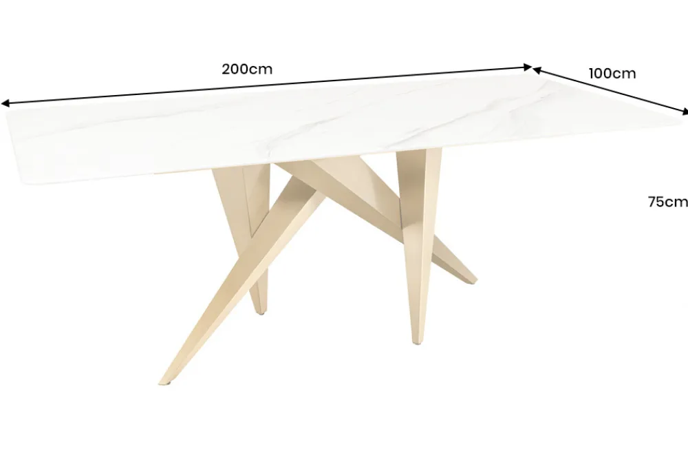 Riess-Ambiente Goldene Möbel|Esstische > Design Esstisch ART LIVING 200cm weiß Marmor Keramik Metall brushed champagner gold