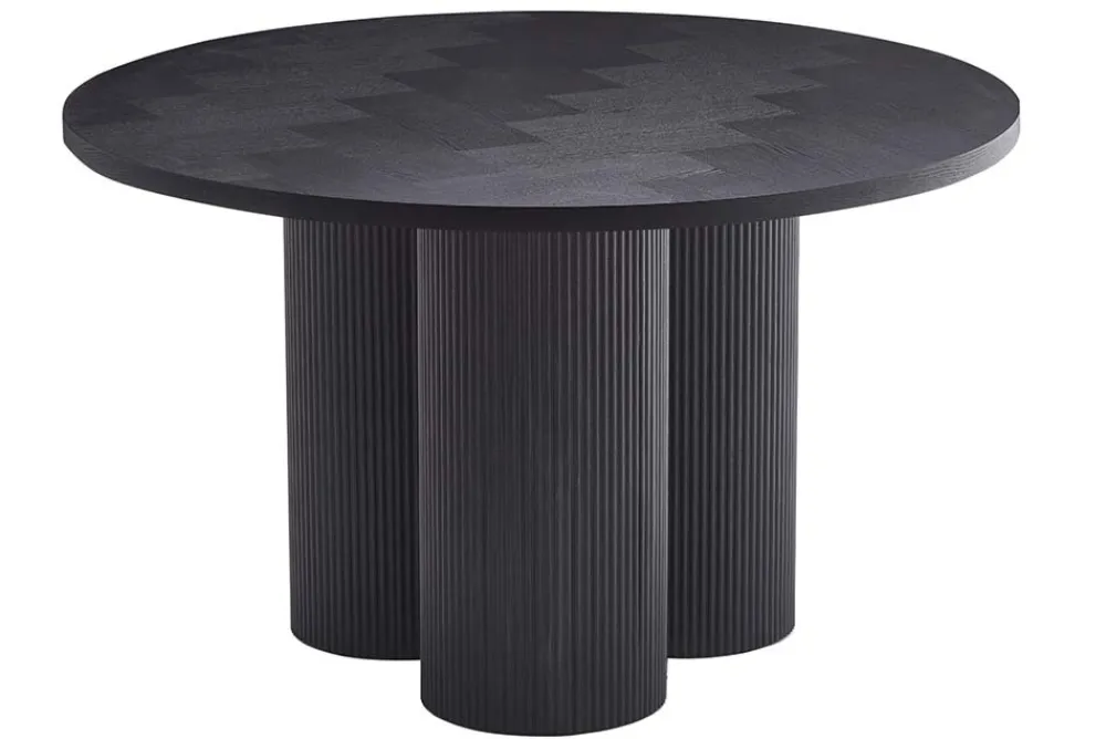 Riess-Ambiente Esstische|Retro Möbel > Design Esstisch BABYLON 120cm schwarz Fischgrät Eiche rund mit drei Säulenfüßen