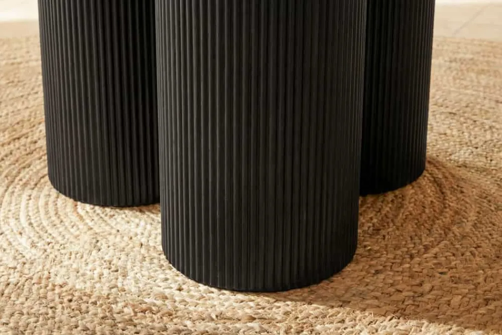 Riess-Ambiente Esstische|Retro Möbel > Design Esstisch BABYLON 120cm schwarz Fischgrät Eiche rund mit drei Säulenfüßen