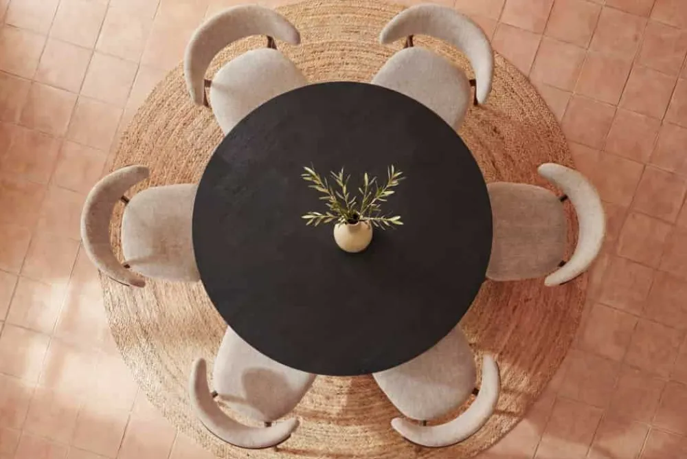 Riess-Ambiente Esstische|Retro Möbel > Design Esstisch BABYLON 120cm schwarz Fischgrät Eiche rund mit drei Säulenfüßen