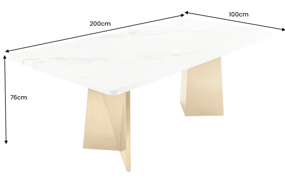 Riess-Ambiente Goldene Möbel|Esstische > Design Esstisch EXTRAVAGANCIA 200cm weiß Marmor Metall brushed champagner gold