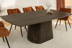 Riess-Ambiente Mehr...|Massivholzesstische > Design Esstisch GRAND 200cm dunkelbraun Mangoholz Bootsform mit Sockel