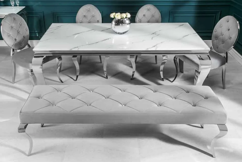 Riess-Ambiente Esstische > Design Esstisch MODERN BAROCK 200cm weiß chrom Glasplatte Marmor Edelstahlbeine