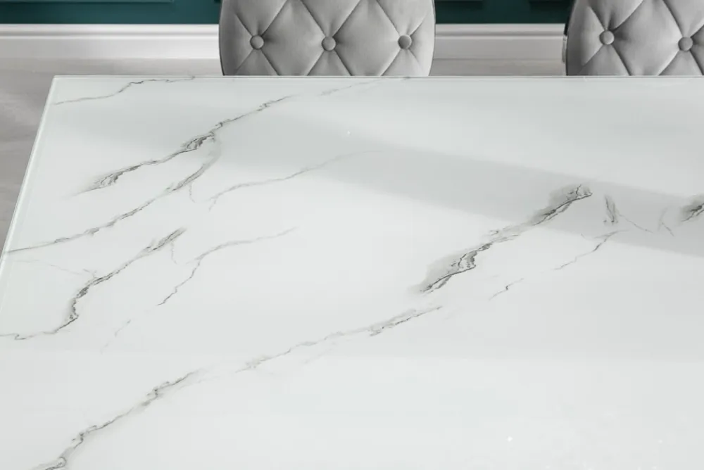Riess-Ambiente Esstische > Design Esstisch MODERN BAROCK 200cm weiß chrom Glasplatte Marmor Edelstahlbeine