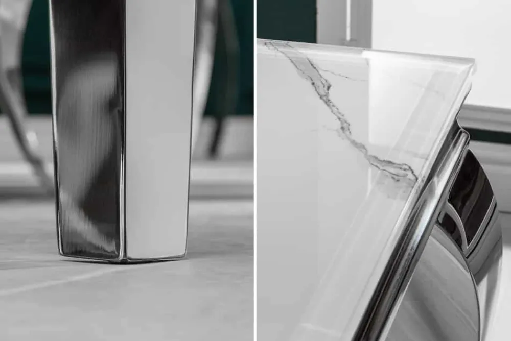 Riess-Ambiente Esstische > Design Esstisch MODERN BAROCK 200cm weiß chrom Glasplatte Marmor Edelstahlbeine